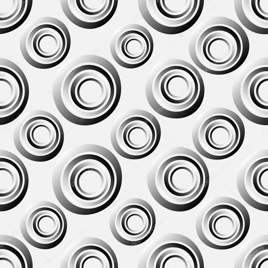 Seamless background of concentric circles in chrome gradient on white