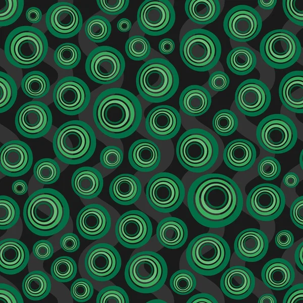 Nahtloser Hintergrund konzentrischer Kreise in neongrünen Farben auf schwarz — Stockvektor