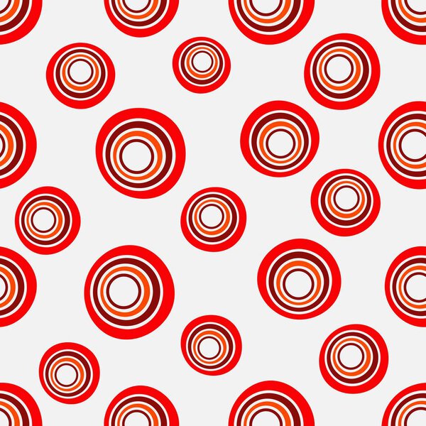 Seamless background of concentric circles in neon red colors on white