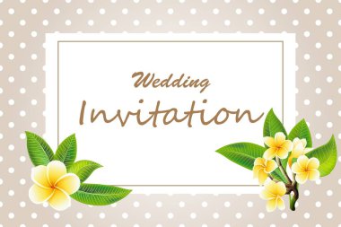 Polka nokta arka plan plumeria çiçek ile Zarif çerçeve düğün davetiyesi