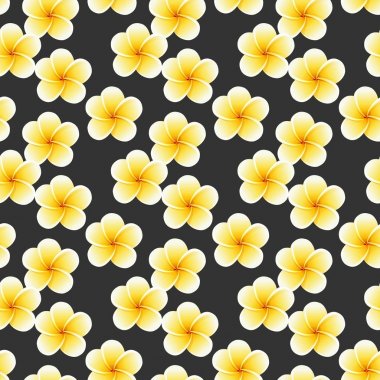 Dikişsiz Plumeria çiçekleri. Güzel tropikal orman kumaş desen arka plan