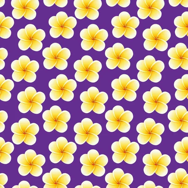 Flores de Plumeria sin costura. Hermosa selva tropical patrón de tela de fondo — Vector de stock