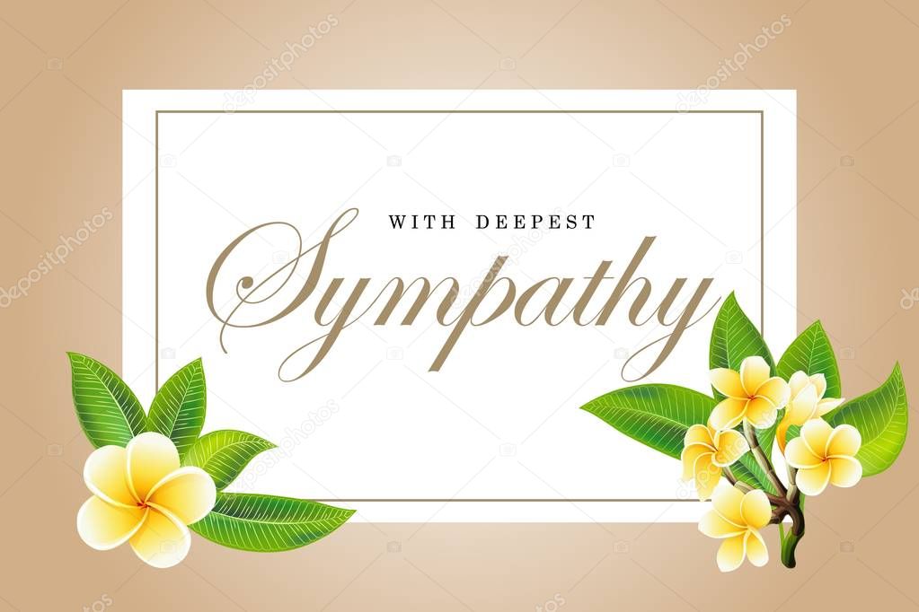 Condolences sympathy card floral frangipani or plumeria bouquet and lettering