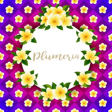 Parlak arka plan kartpostal vektör altın frangipani veya plumeria çiçek