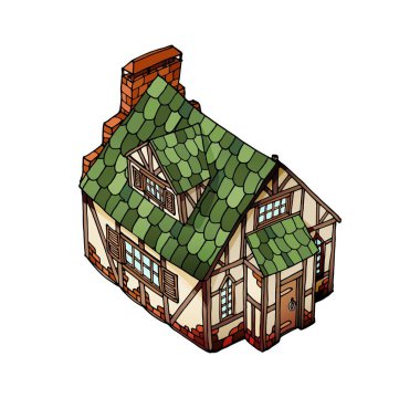 Vektör biyometrik ev. Eski Avrupa malikanesi. Vektör yalıtılmış nesne beyaz