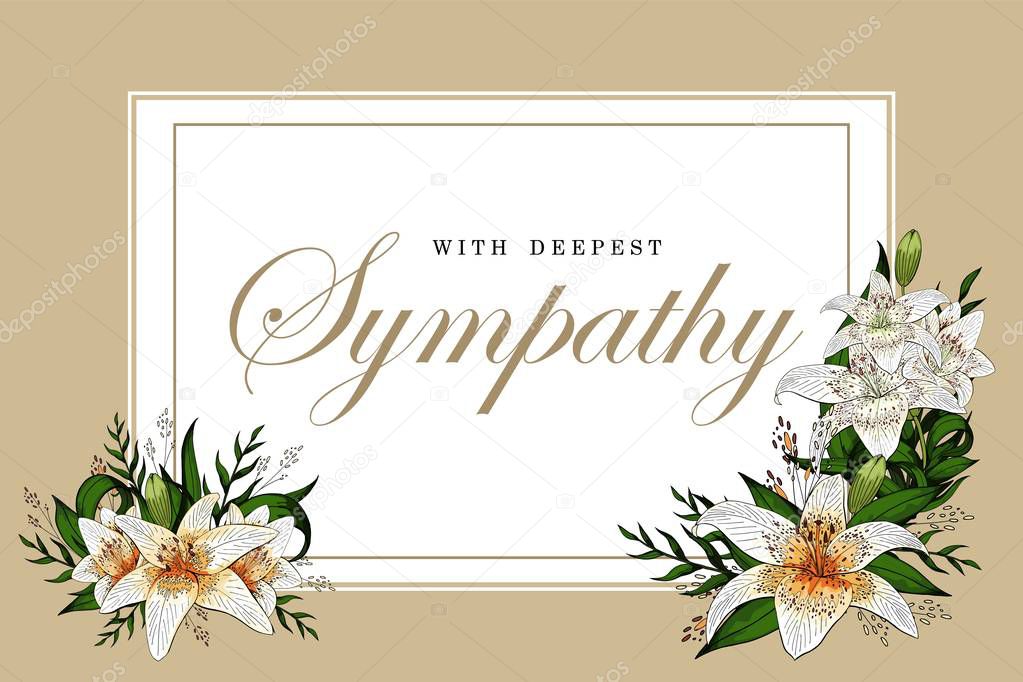 Condolences sympathy card floral lily bouquet and lettering