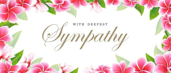 Postal simpatía floral rosa frangipani o plumeria ramo y letras — Vector de stock