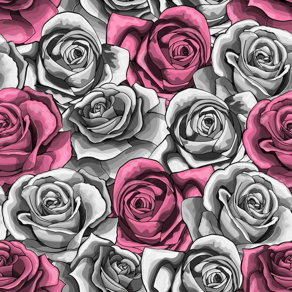 Vecteur vintage main dessinée fleur rose floraison motif sans couture — Image vectorielle