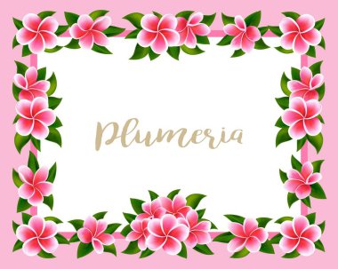 Orman egzotik çiçekler ve pembe çiçekler ile Tropikal Hawaii çerçeve