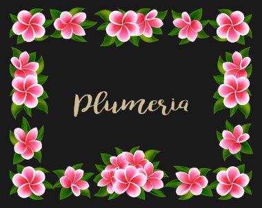 Orman egzotik çiçekler ve pembe çiçekler ile Tropikal davet çerçeve