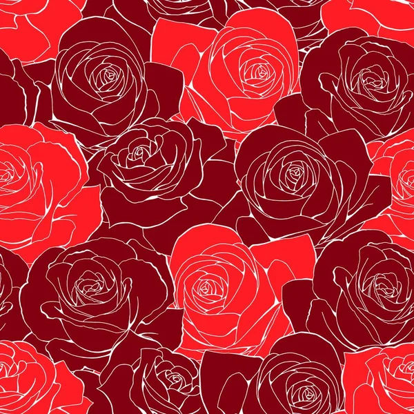 Vektor Vintage nahtlose Muster. weiß umrandete rote scharlachrote Rosenblüten — Stockvektor