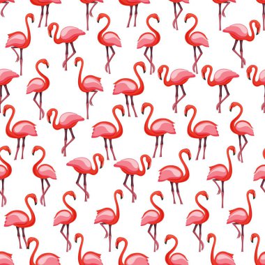 Beyaz arka planda pembe flamingo dikişsiz desen