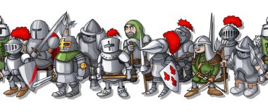 Yatay dikişsiz desen. Farklı şövalyeler kroki Karikatür illüstrasyon