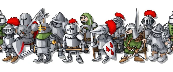 Modèle horizontal sans couture. Illustration de dessins animés de différents chevaliers croquis — Image vectorielle