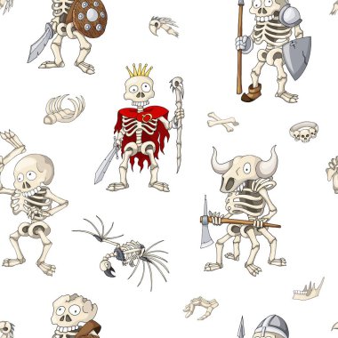 Halloween Dikişsiz desen, cartoon el çizilmiş iskeletler ile arka plan