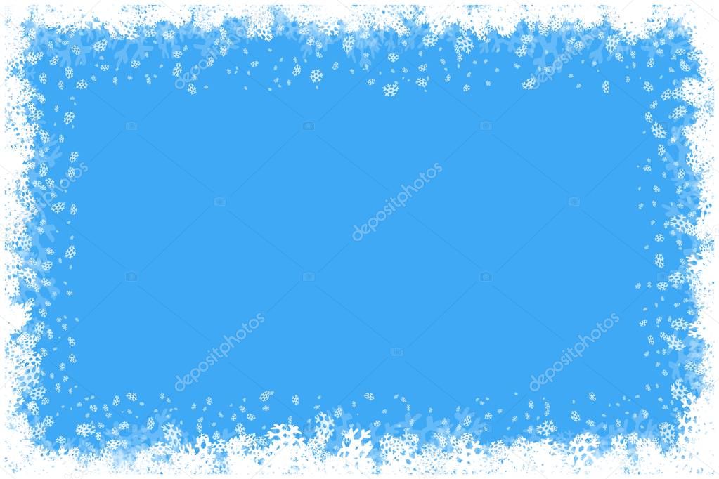 Merry Christmas Happy New Year border with white snowflakes winter background