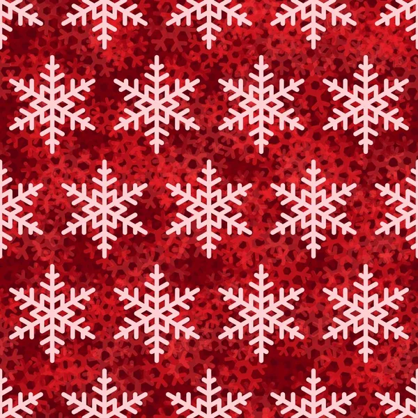 Snowflake padrão sem costura. Fundo de neve vermelha. Papel de parede abstrato, envolvimento — Vetor de Stock