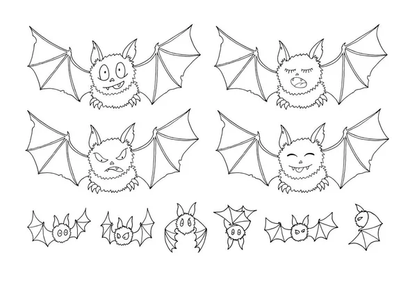 Halloween bats doodle set isolated on white background — Stock Vector