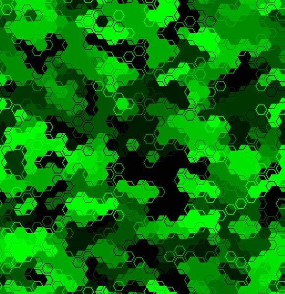 Modèle émeraude de triangles, hexagones, carrés. Chaux, vert, noir — Image vectorielle