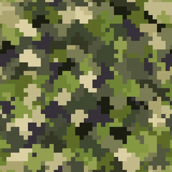 Military camouflage seamless pattern. Woodland digital pixel style. — Stock Vector