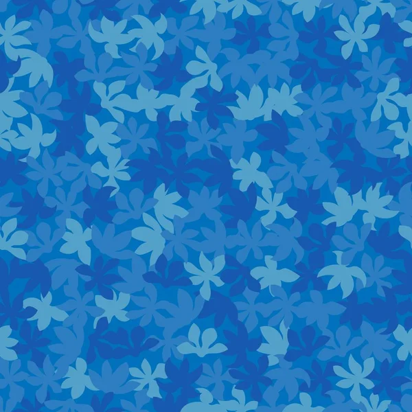나뭇잎 무늬가 있는 현대식 단색의 푸른 꽃들 — 스톡 벡터