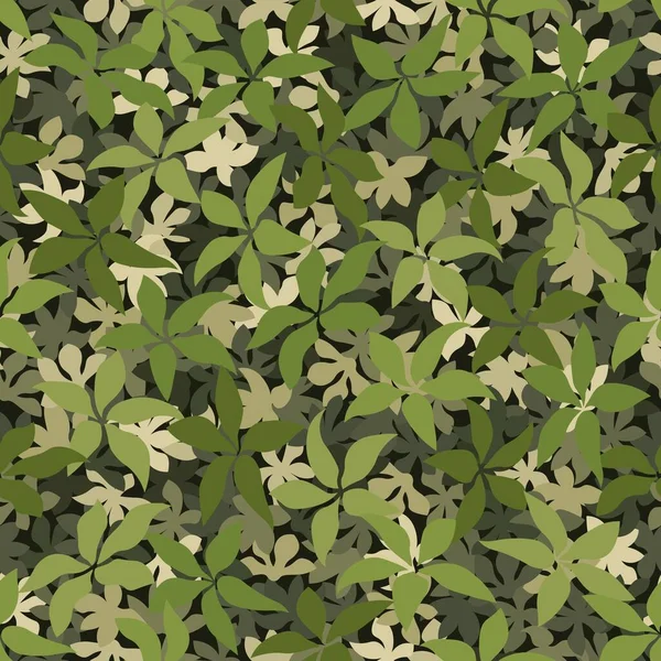 Textura de camuflagem padrão sem costura. As folhas verdes deitadas no chão —  Vetores de Stock