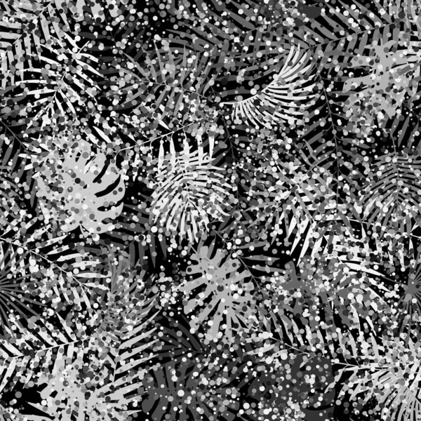 Moderne monotone schwarze und weiße Blätter mit Laubmuster Hintergrund — Stockvektor