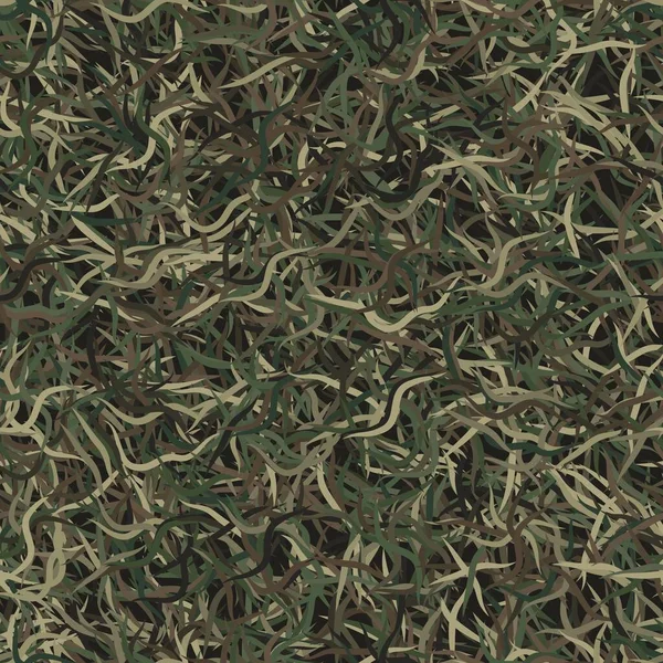 Vector militar ghillie camuflaje patrón sin costuras con hierba y hojas — Vector de stock