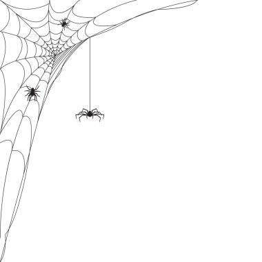 Black spiders and spider web clipart