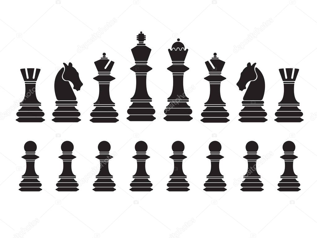 Illustrated silhouettes of a set of chess pieces.