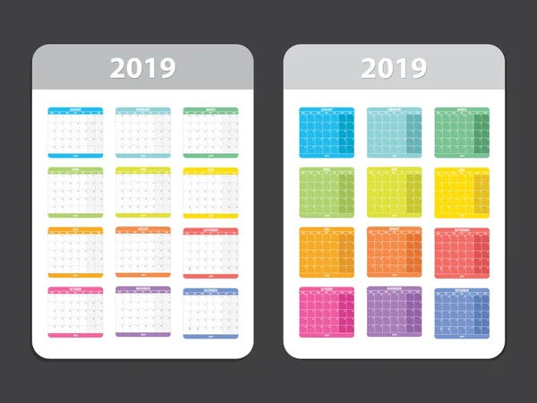 Kalender Tahun 2019 Ilustrasi Vektor - Stok Vektor