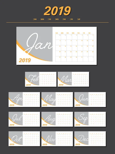 Calendario 2019 Vector Inicio Con Domingo — Archivo Imágenes Vectoriales
