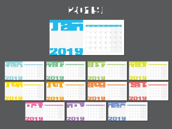 Calendar 2019 Year Vector Illustration — Stock Vector