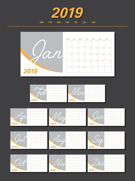 Calendario 2019 Año Ilustración Vectorial — Archivo Imágenes Vectoriales