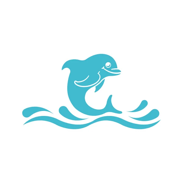 Enkel Hand Dras Dolphin Och Havet Ikon — Stock vektor