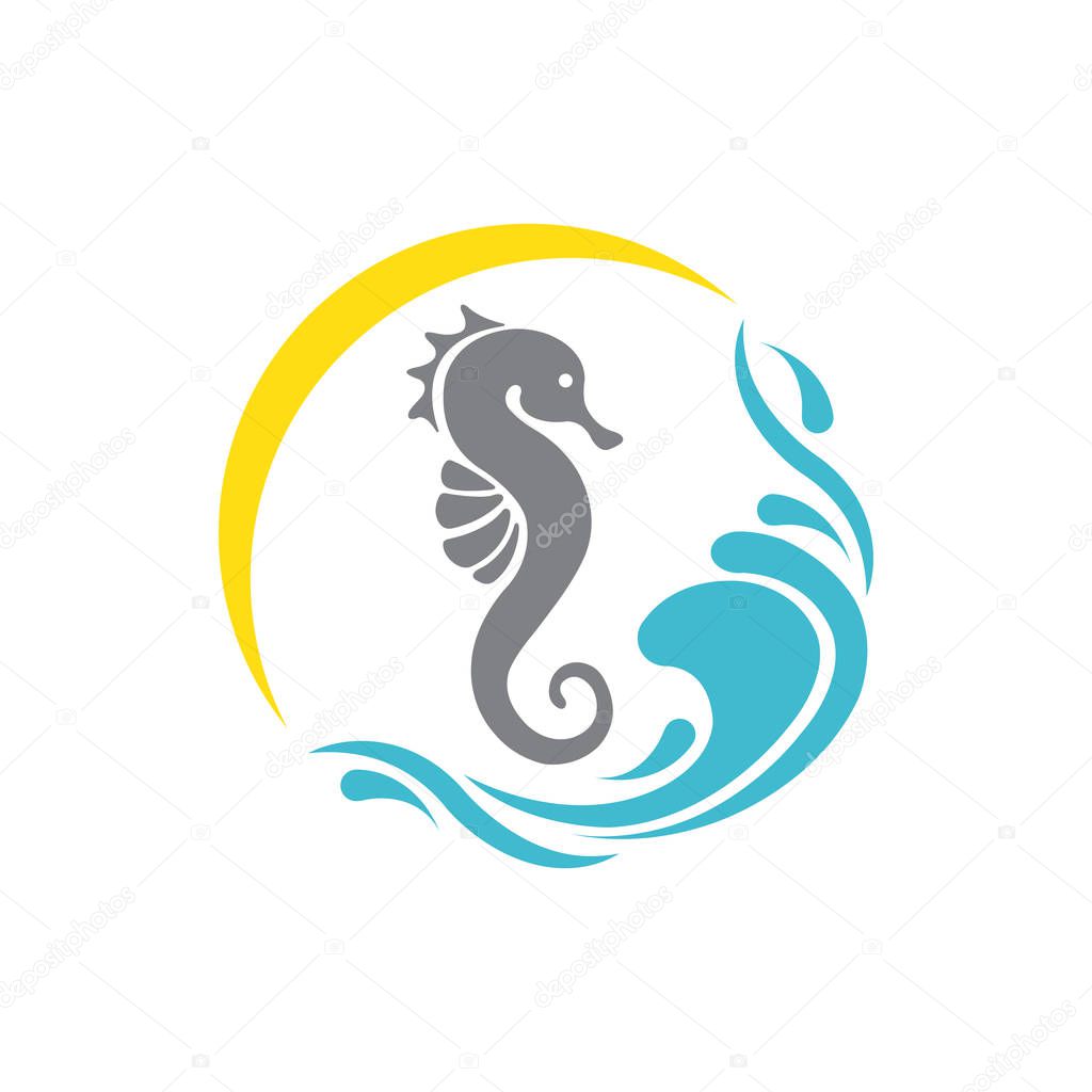 Sea horse and sun icon