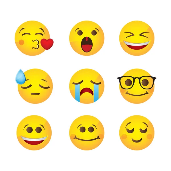 Усміхнені Обличчя Ікони Емоційної Смішні Пики — стоковий вектор