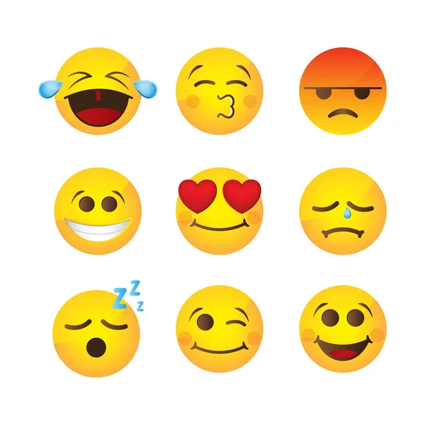 Smiley Face Ikoner Med Känslomässiga Roliga Ansikten — Stock vektor