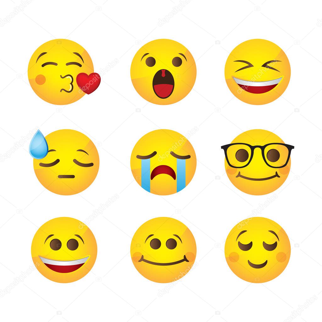 Smiley face icons with emotional funny faces 