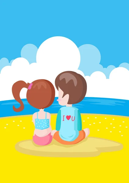 Αγόρι Και Κορίτσι Στην Παραλία — Διανυσματικό Αρχείο