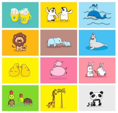 Bebek ve anne hayvan ayarla vektör tasarımı