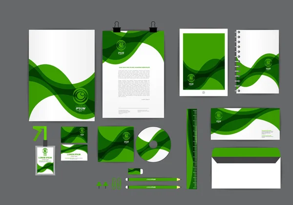 Modèle Identité Entreprise Vert Blanc Pour Votre Entreprise Comprend Couverture — Image vectorielle