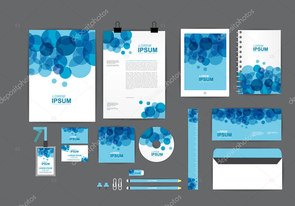 blue and white corporate identity template  for your business includes CD Cover, Business Card, folder, ruler, Envelope and Letter Head Designs