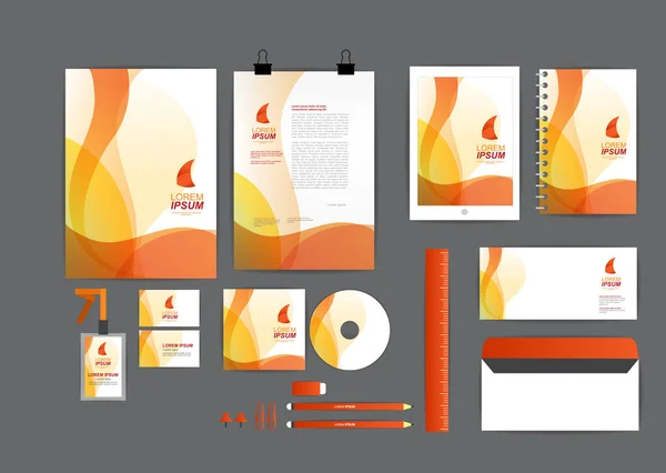 귀하의 비즈니스에 그래픽 기업의 정체성 템플릿 오렌지 눈금자 디자인 — 스톡 벡터