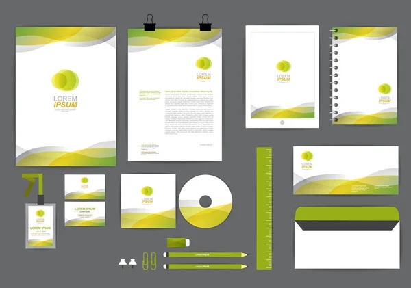 노란색과 녹색으로 귀하의 비즈니스에 그래픽 기업의 정체성 템플릿을 눈금자 디자인 — 스톡 벡터