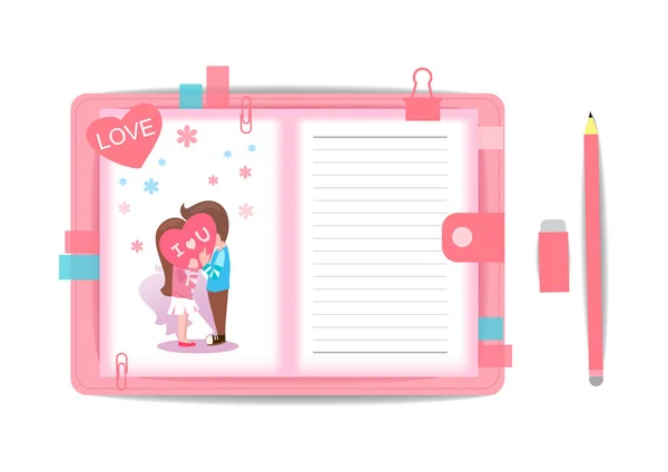 Amor Chico Chica Con Cuaderno — Vector de stock