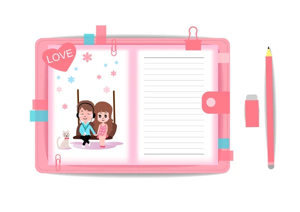 Amor Chico Chica Con Cuaderno — Vector de stock