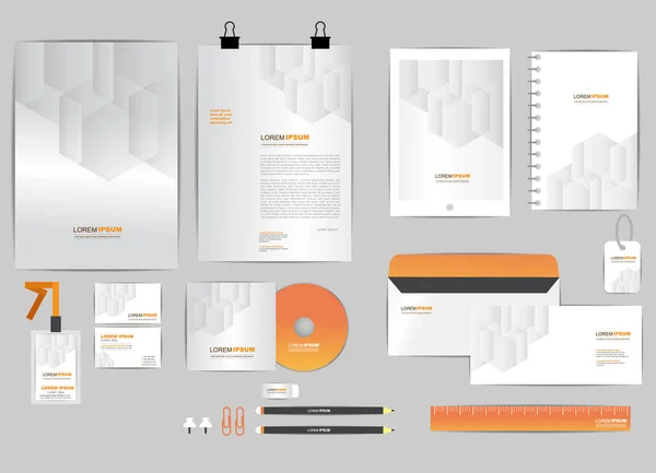 あなたのビジネスのためのオレンジとグレー企業 テンプレートには カバー フォルダー 封筒と手紙の頭のデザインが含まれています — ストックベクタ