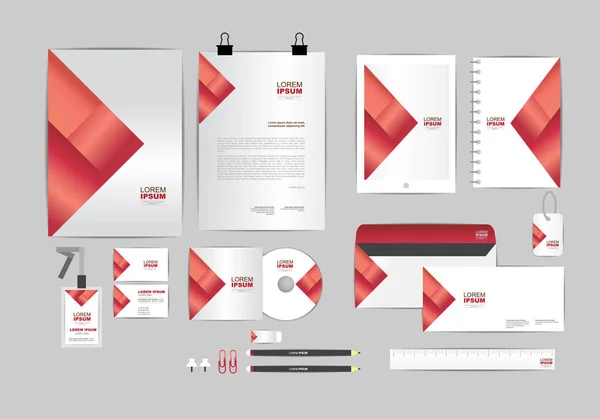 빨간색 삼각형으로 귀하의 비즈니스에 기업의 정체성 템플릿이 눈금자 디자인 — 스톡 벡터
