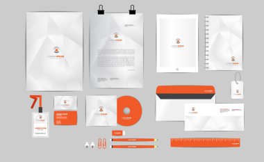 Bu iş için turuncu ve gri kurumsal kimlik şablon içerir Cd kapağı, kartvizit, klasör, cetvel, zarf ve mektup baş tasarımları 2
